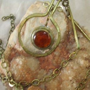 Vtg Rafael brass & glass statement necklace